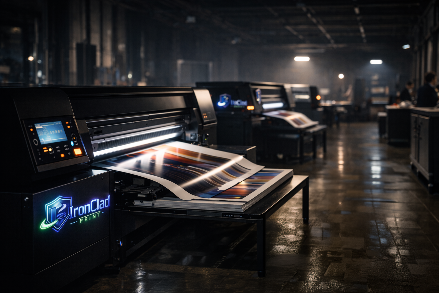 Print production equipment in a modern shop